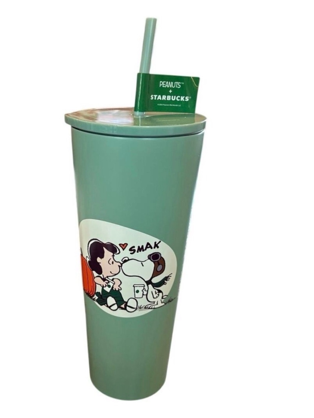 Limited Edition Starbucks Peanuts Green Snoopy Travel Resuable Tumbler w/ Straw